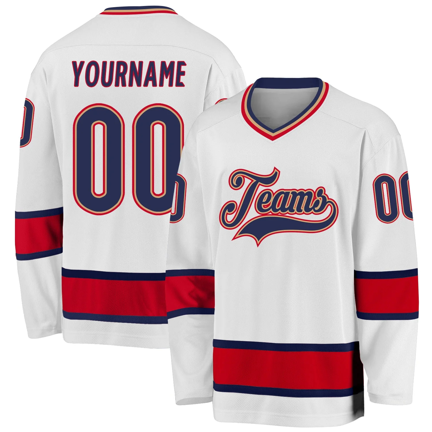 Stitched And Print White Navy-red Hockey Jersey Custom