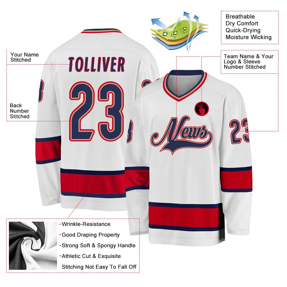 Inktee Store - Stitched And Print White Navy-Red Hockey Jersey Custom Image
