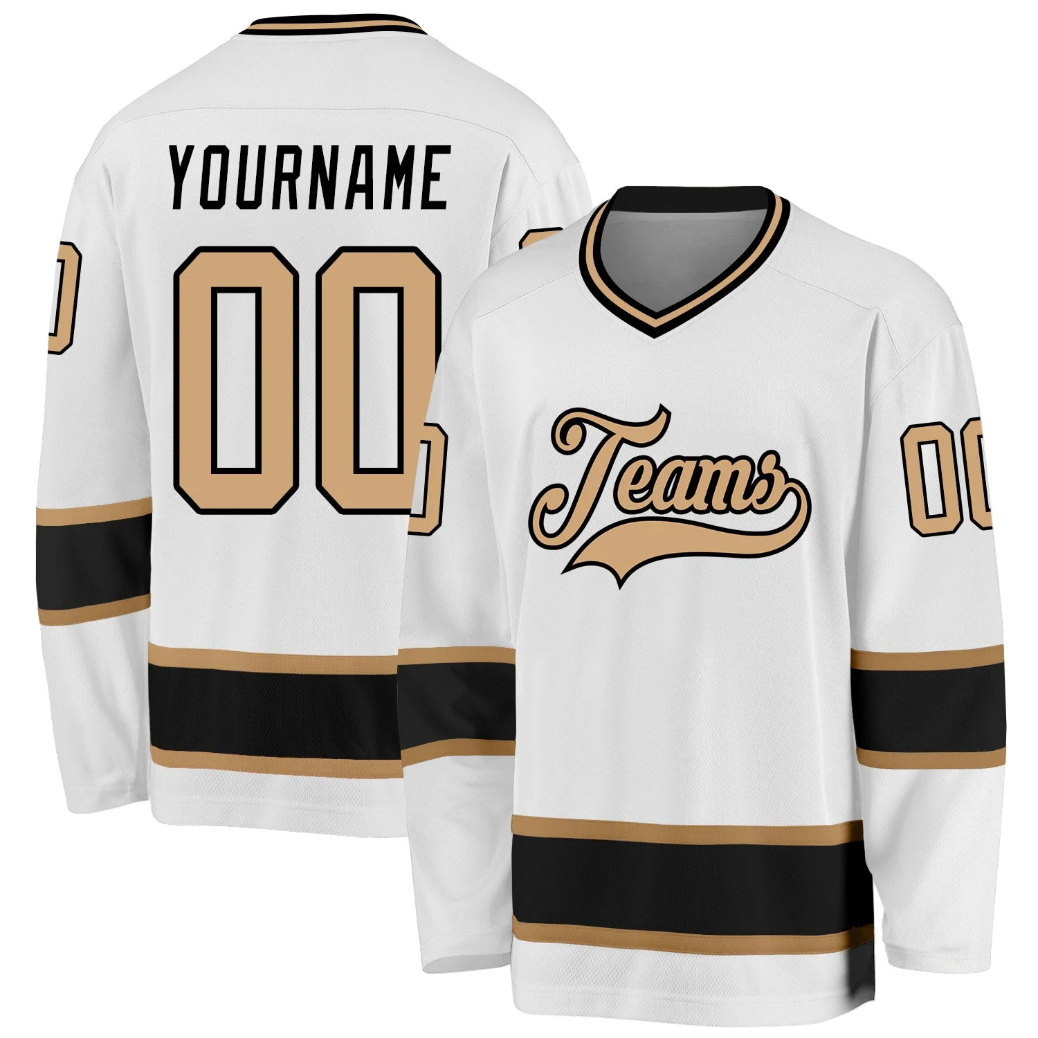 Stitched And Print White Old Gold-black Hockey Jersey Custom