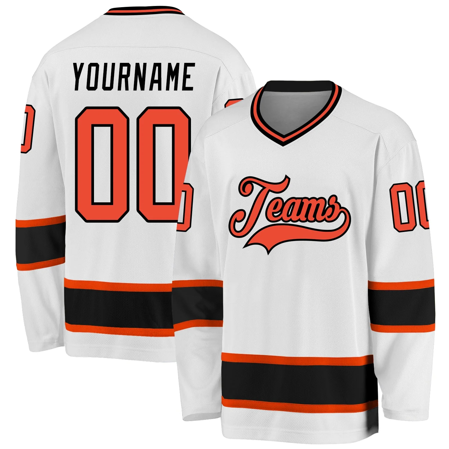 Stitched And Print White Orange-black Hockey Jersey Custom
