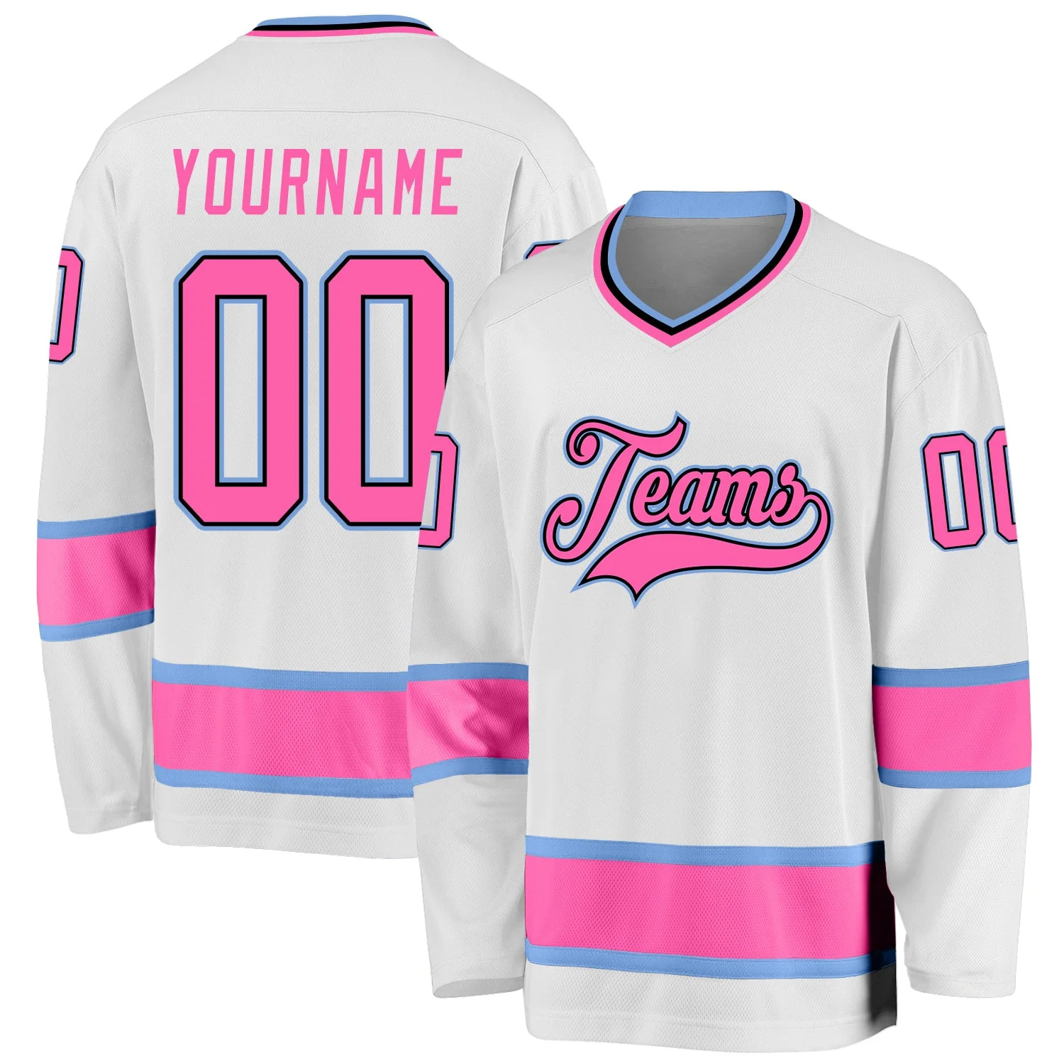 Stitched And Print White Pink-light Blue Hockey Jersey Custom