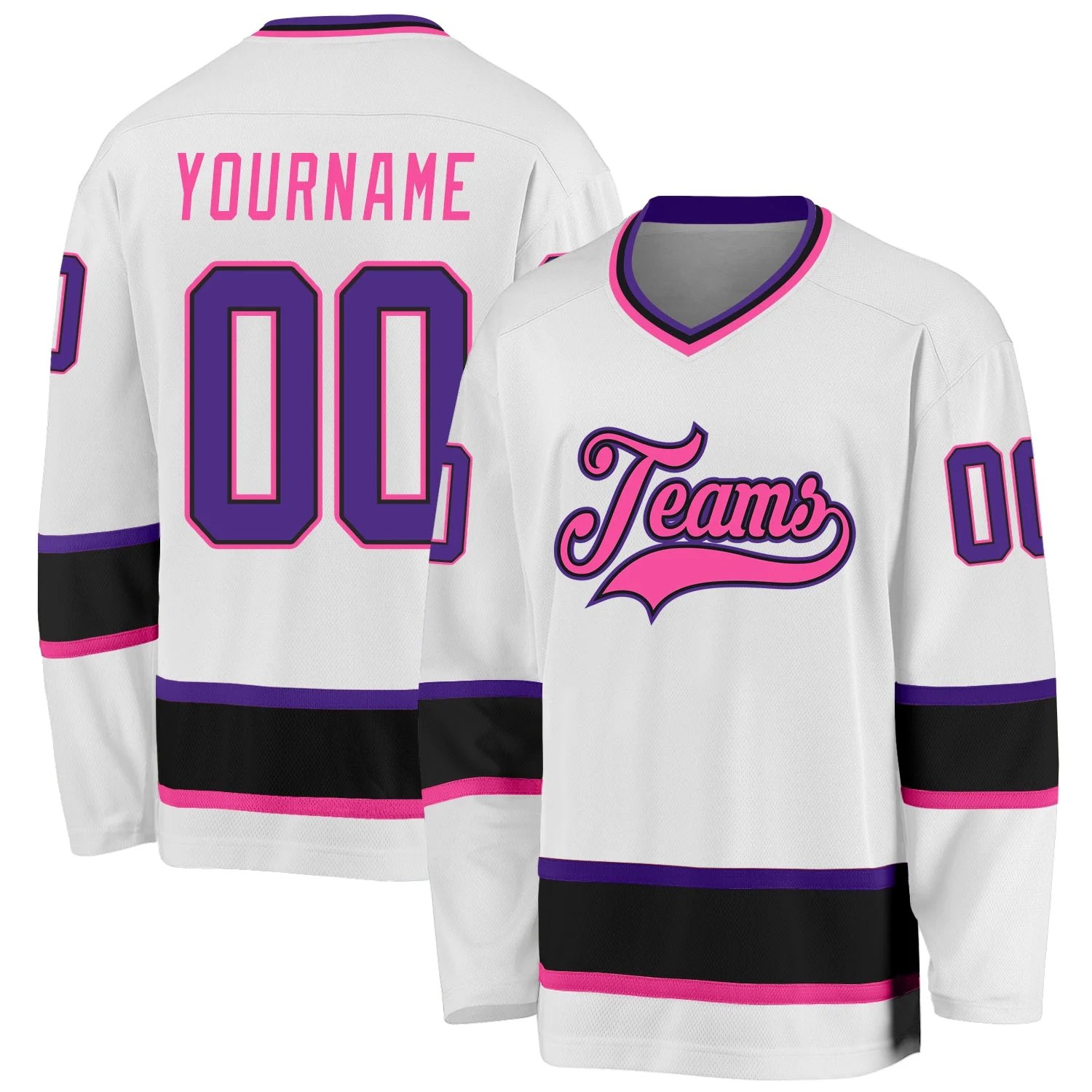 Stitched And Print White Purple Black-pink Hockey Jersey Custom