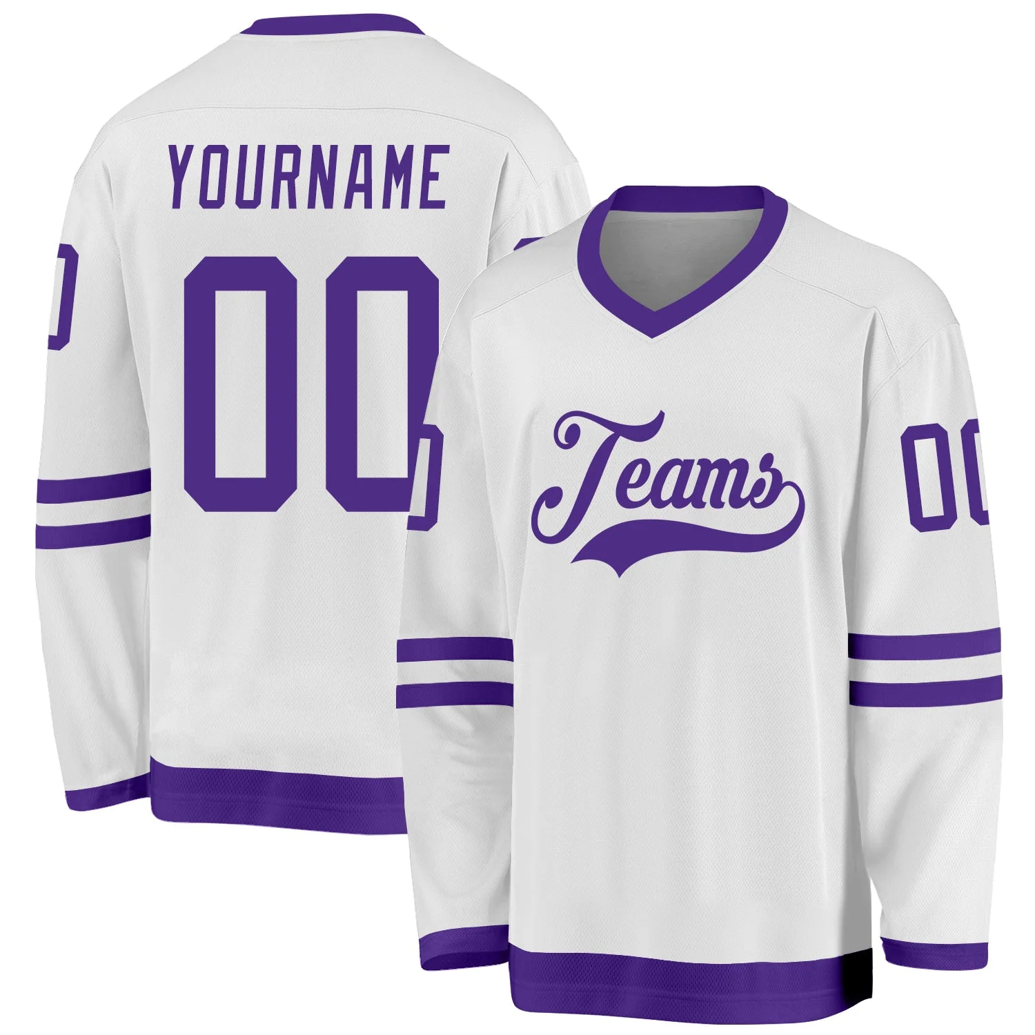 Stitched And Print White Purple Hockey Jersey Custom