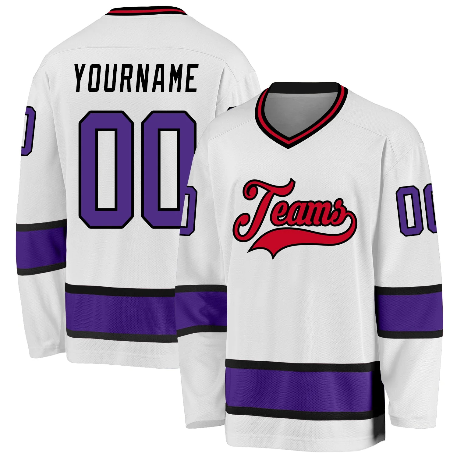 Stitched And Print White Purple-black Hockey Jersey Custom