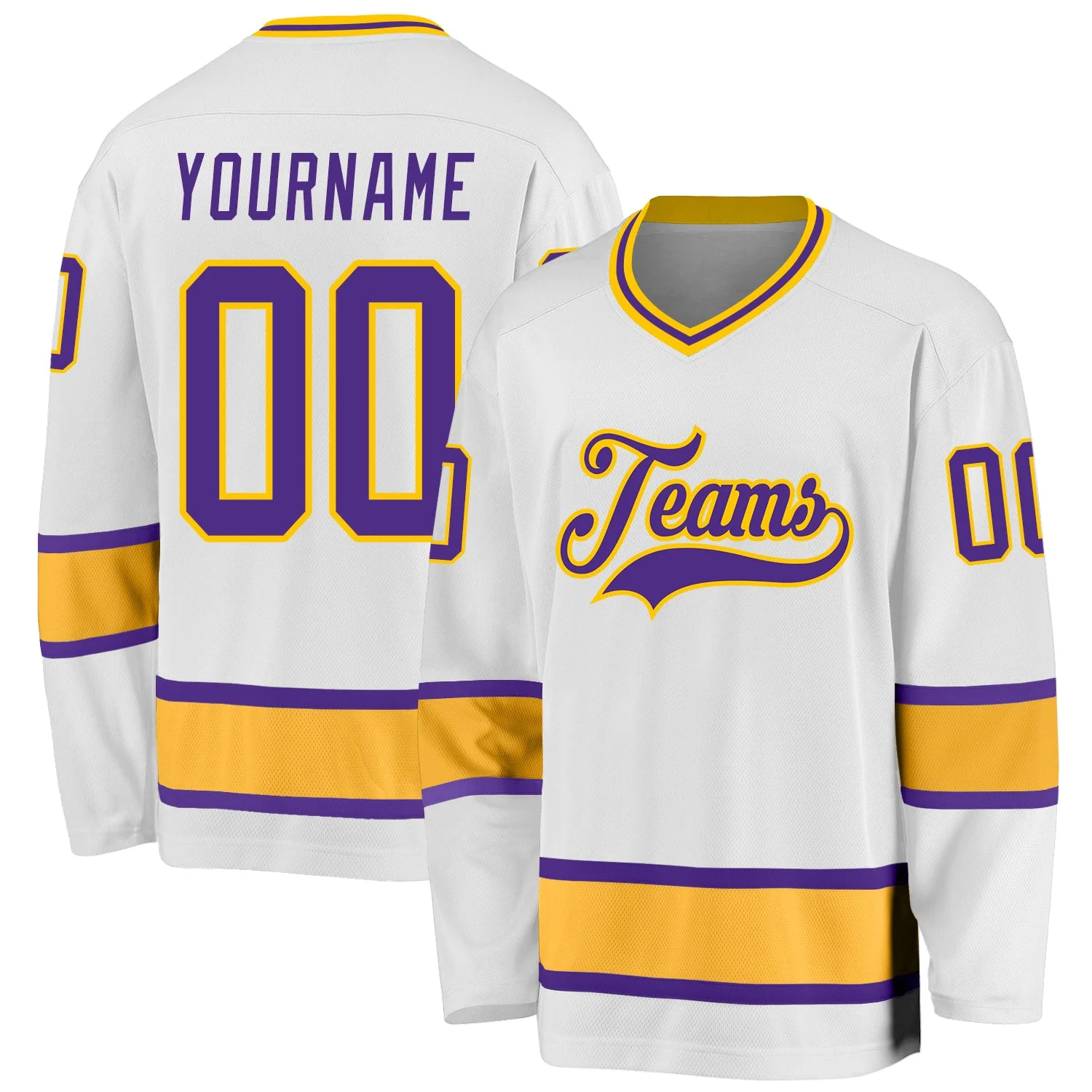 Stitched And Print White Purple-gold Hockey Jersey Custom