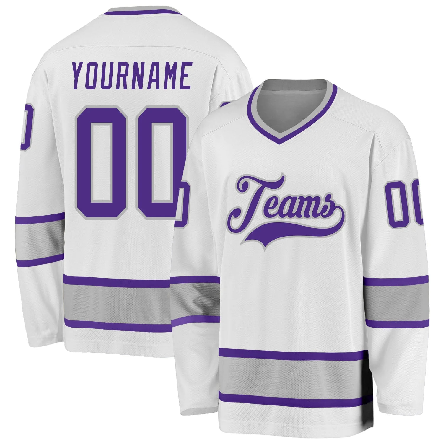 Stitched And Print White Purple-gray Hockey Jersey Custom