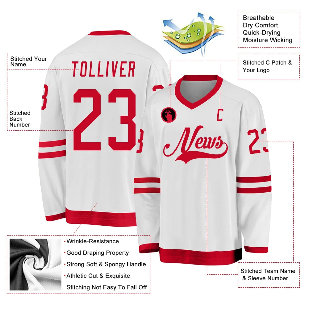 Inktee Store - Stitched And Print White Red Hockey Jersey Custom Image