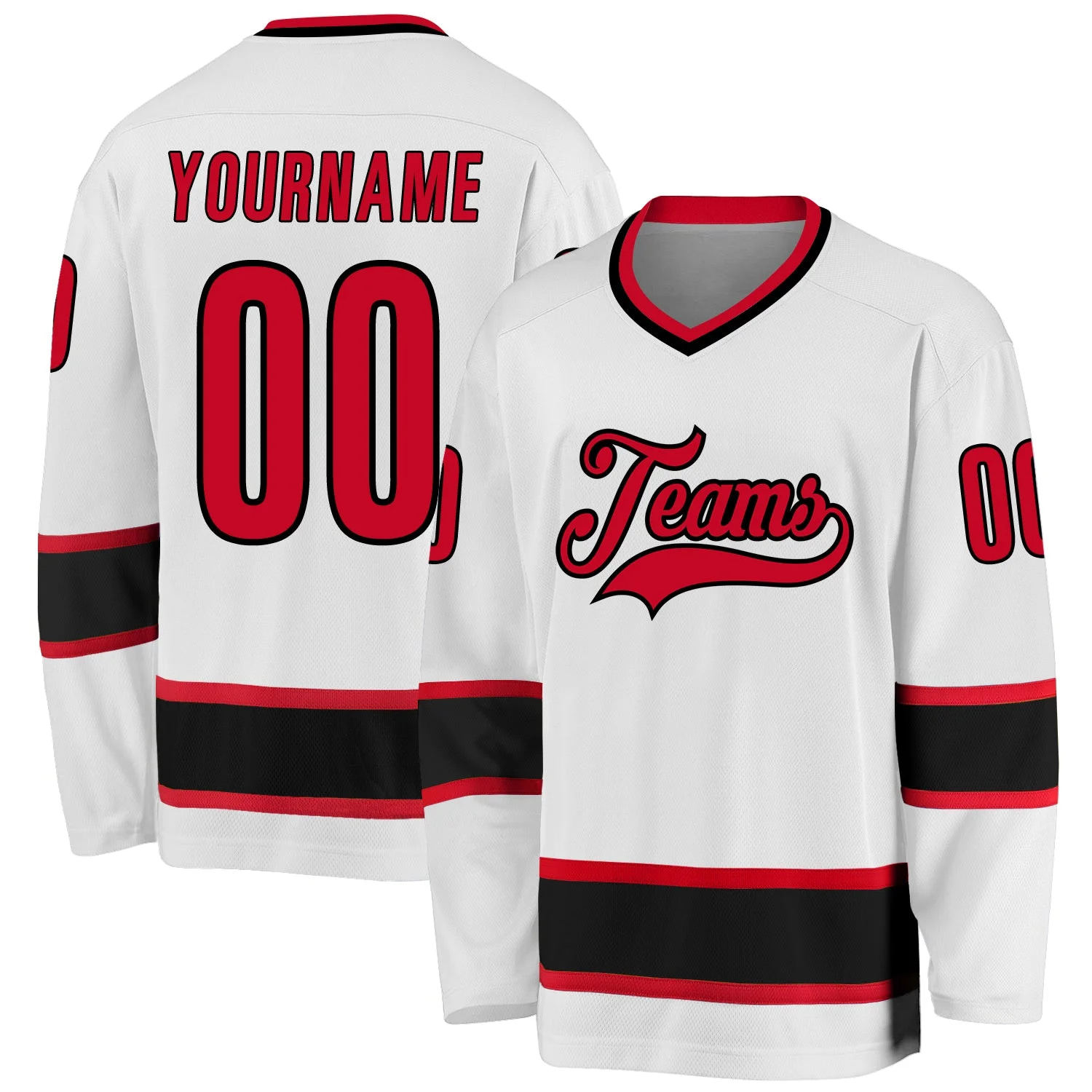 Stitched And Print White Red-black Hockey Jersey Custom