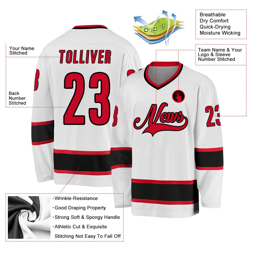 Inktee Store - Stitched And Print White Red-Black Hockey Jersey Custom Image