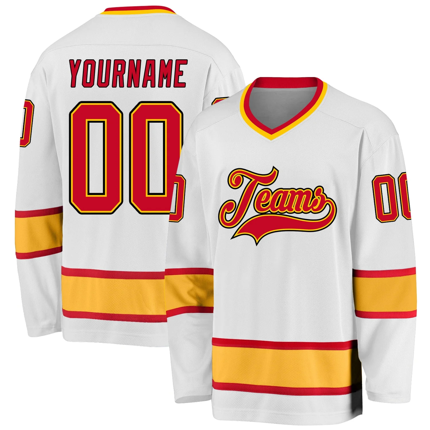 Stitched And Print White Red-gold Hockey Jersey Custom