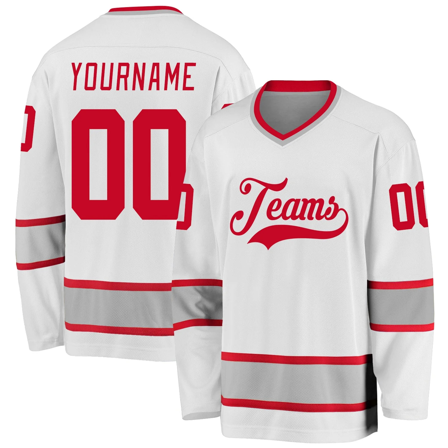 Stitched And Print White Red-gray Hockey Jersey Custom