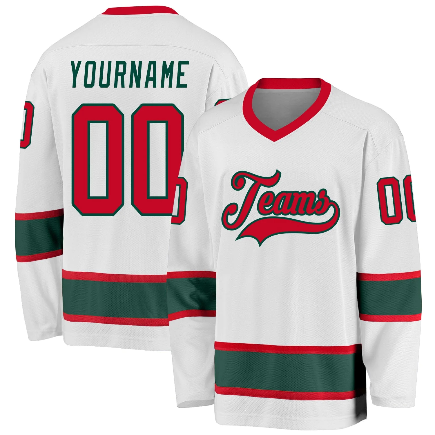 Stitched And Print White Red-green Hockey Jersey Custom