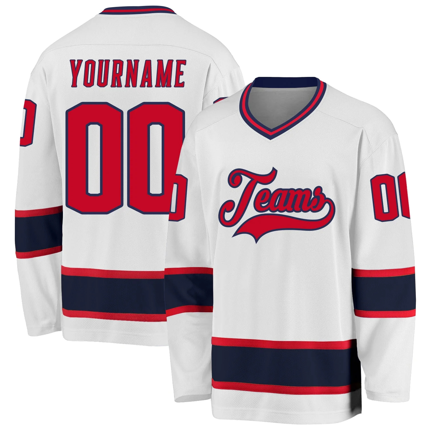 Stitched And Print White Red-navy Hockey Jersey Custom