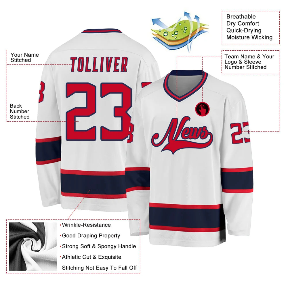Inktee Store - Stitched And Print White Red-Navy Hockey Jersey Custom Image