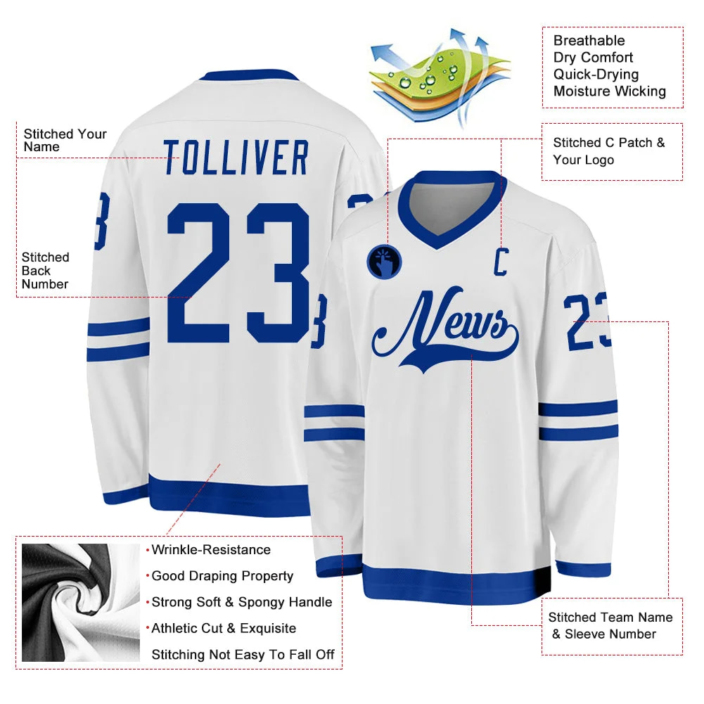 Inktee Store - Stitched And Print White Royal Hockey Jersey Custom Image