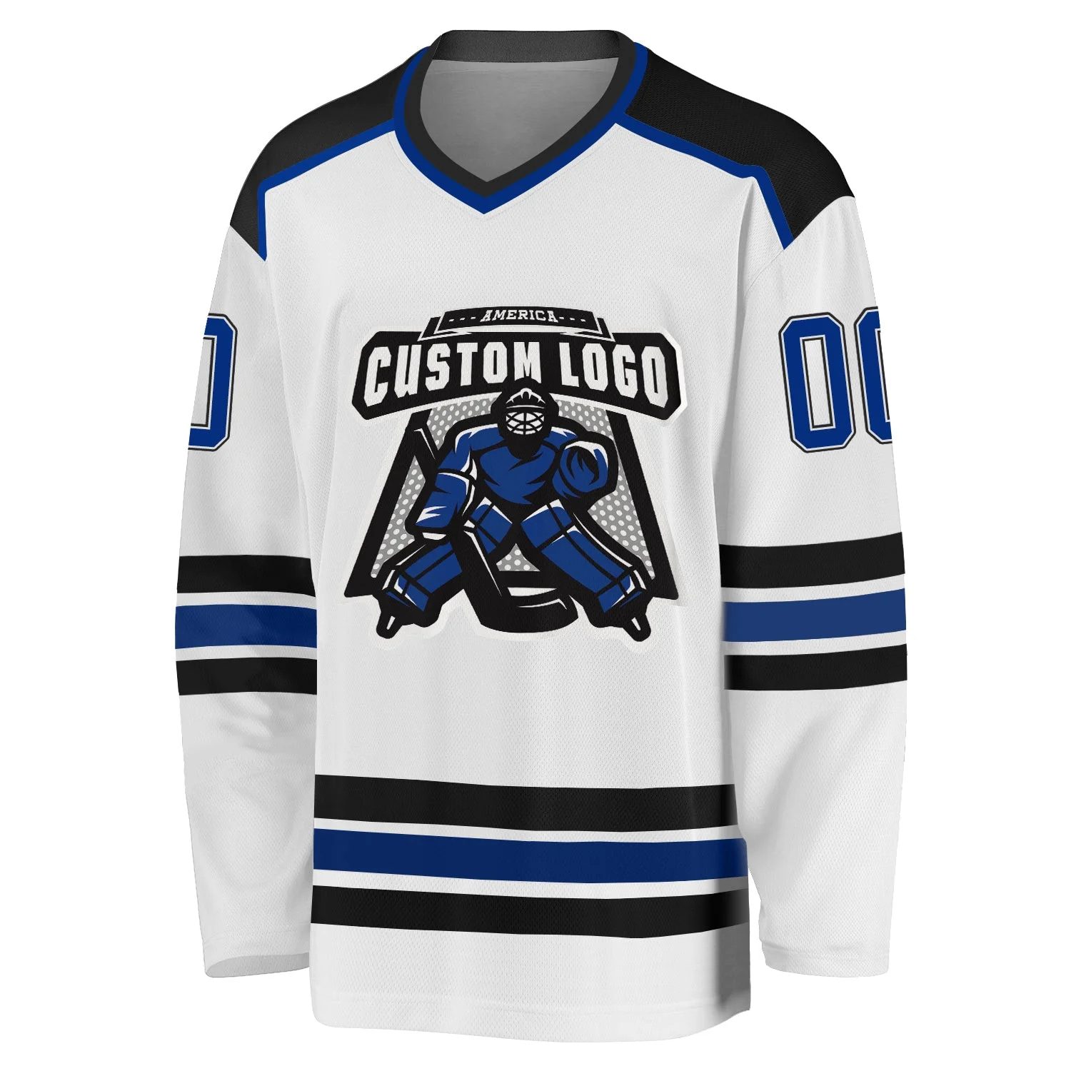 Inktee Store - Stitched And Print White Royal-Black Hockey Jersey Custom Image