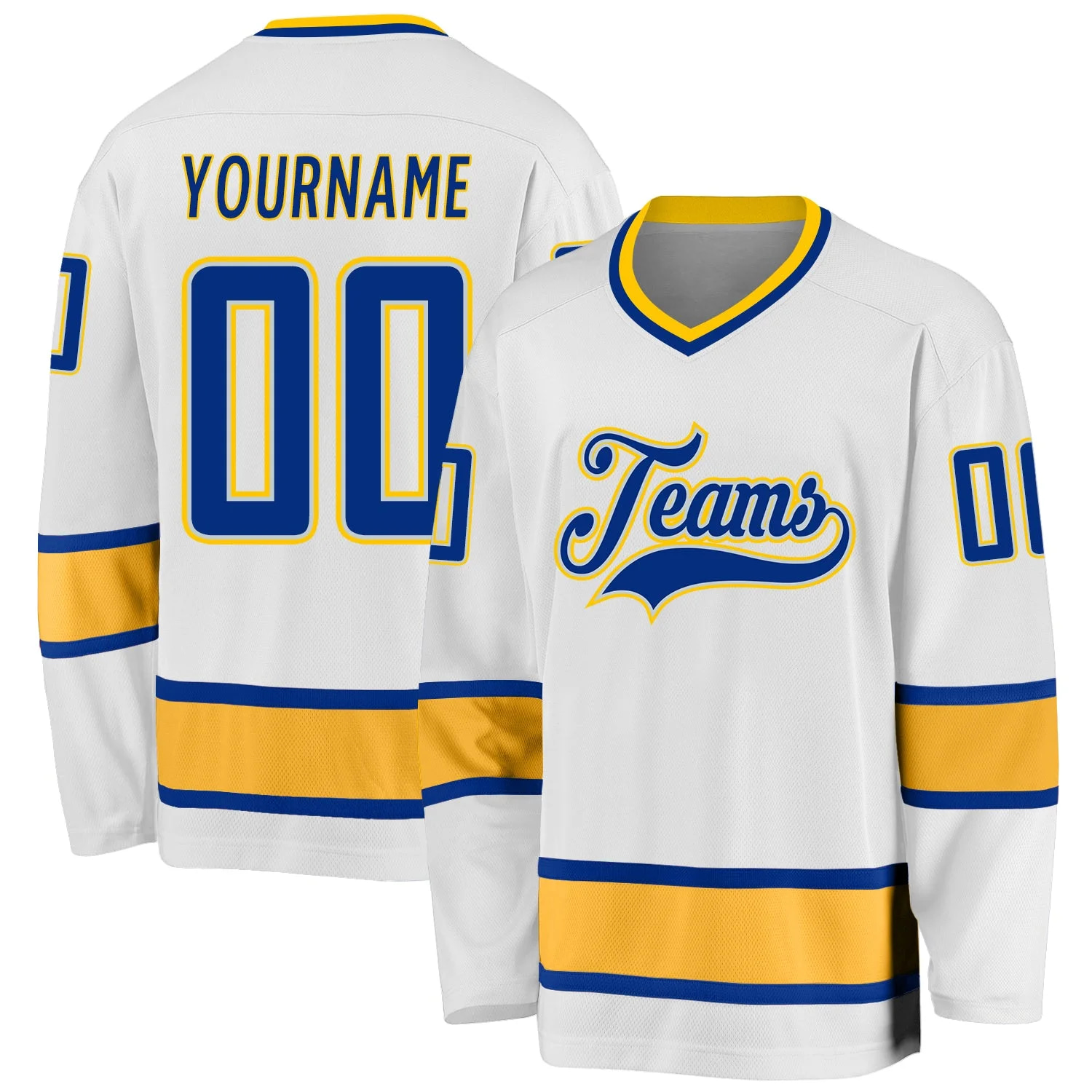 Stitched And Print White Royal-gold Hockey Jersey Custom