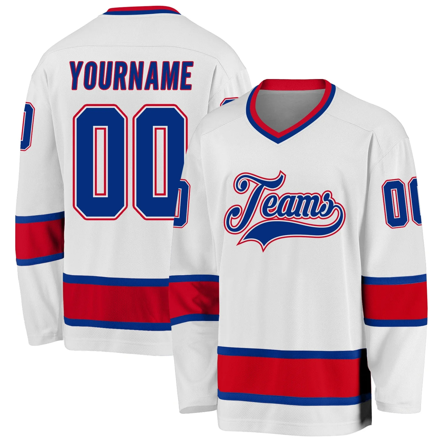 Stitched And Print White Royal-red Hockey Jersey Custom