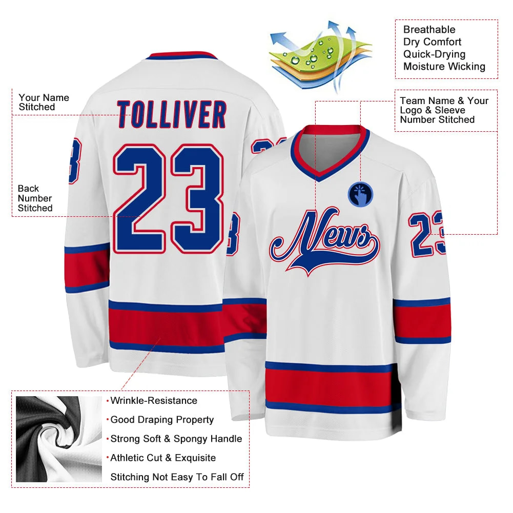 Inktee Store - Stitched And Print White Royal-Red Hockey Jersey Custom Image