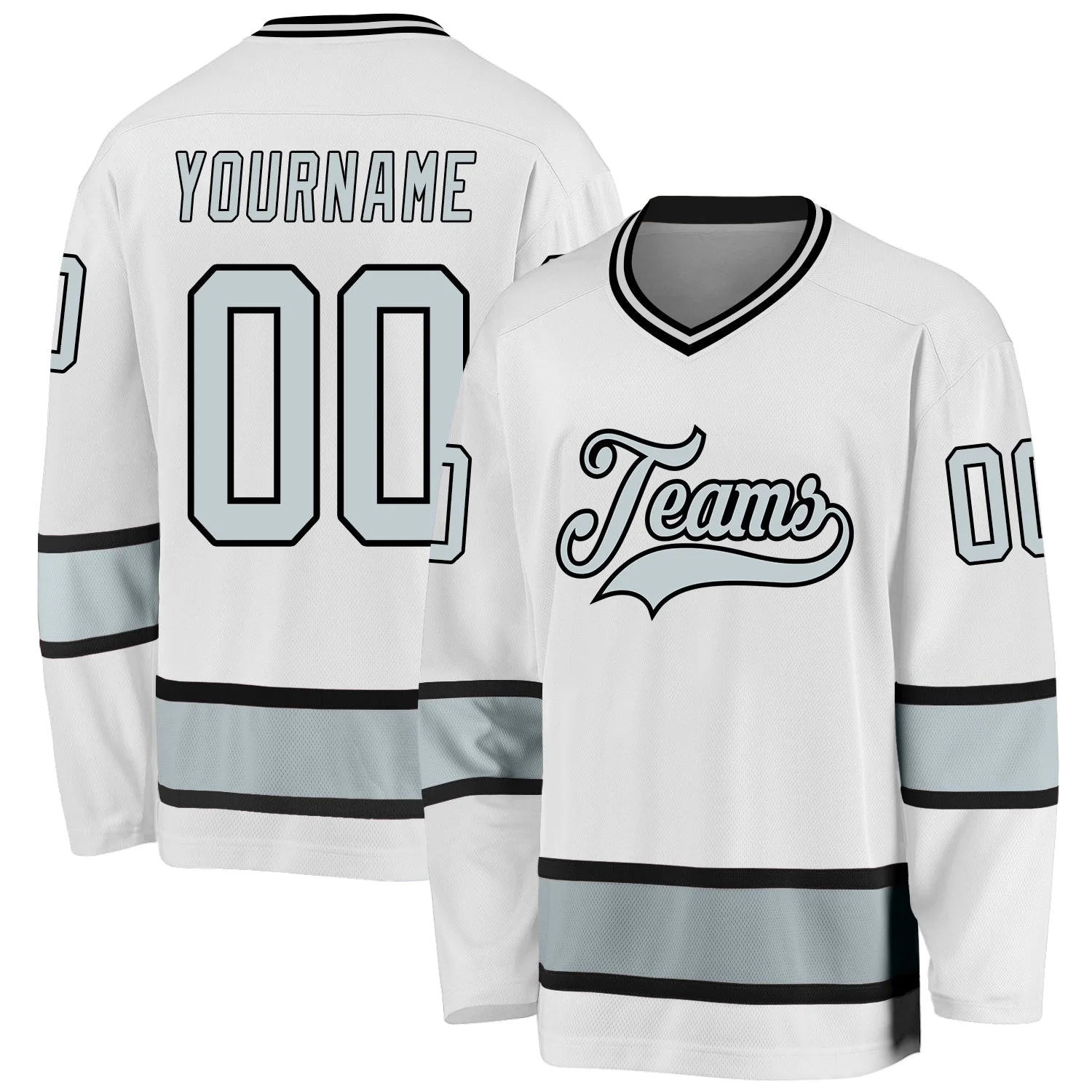 Stitched And Print White Silver-black Hockey Jersey Custom
