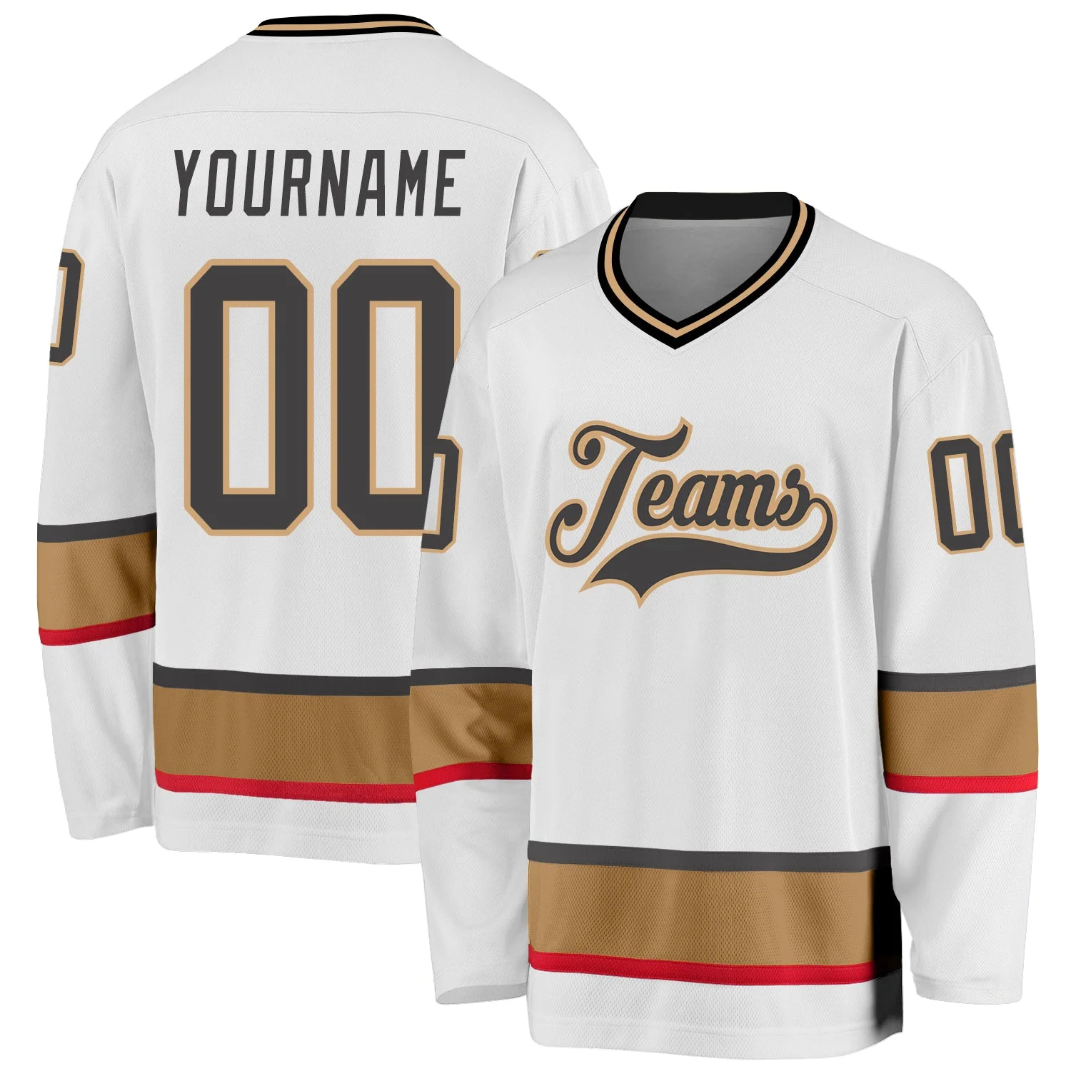 Stitched And Print White Steel Gray-old Gold Hockey Jersey Custom
