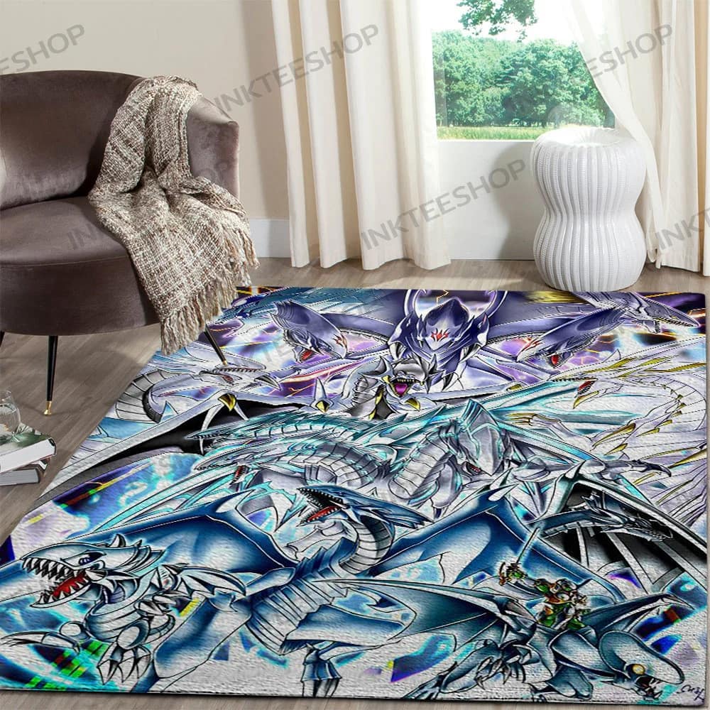 Inktee Store - Blue Eyes White Dragon Door Mat Wallpaper For Room Rug Image
