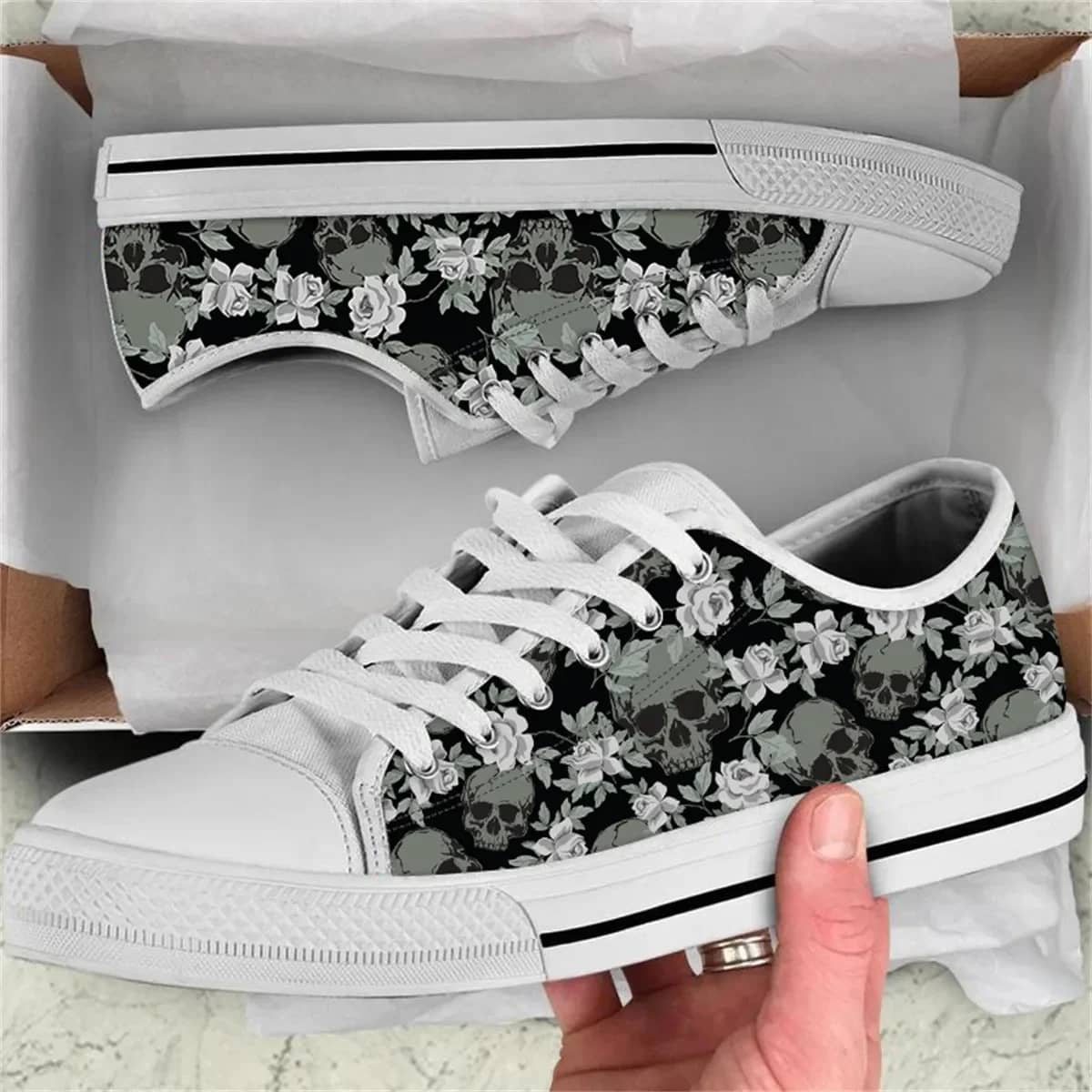 Classic Rose Skull Print Style 2 Custom Amazon Low Top Shoes