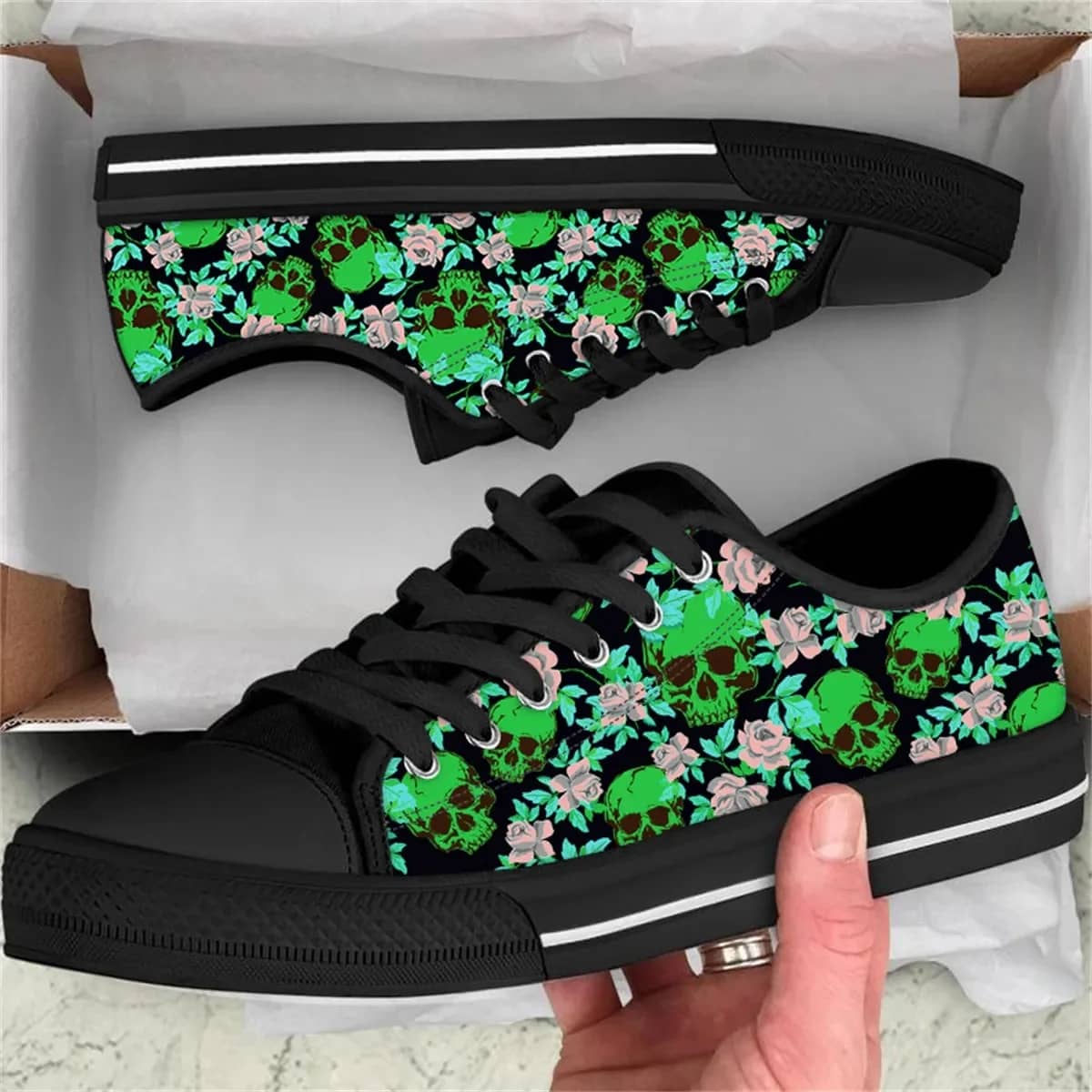 Classic Rose Skull Print Style 3 Custom Amazon Low Top Shoes