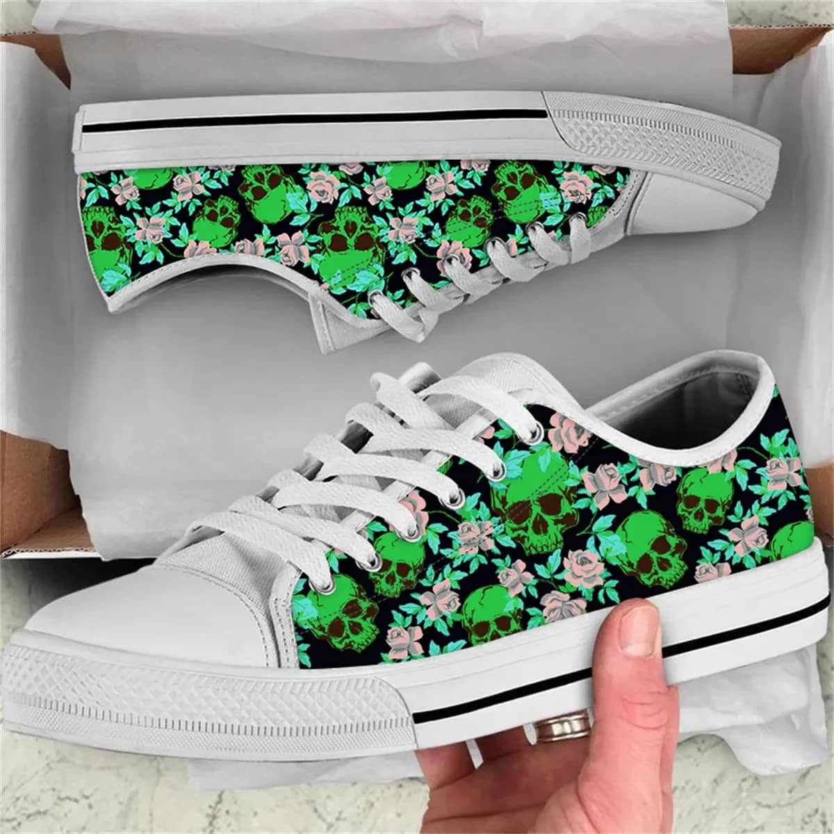Classic Rose Skull Print Style 4 Custom Amazon Low Top Shoes