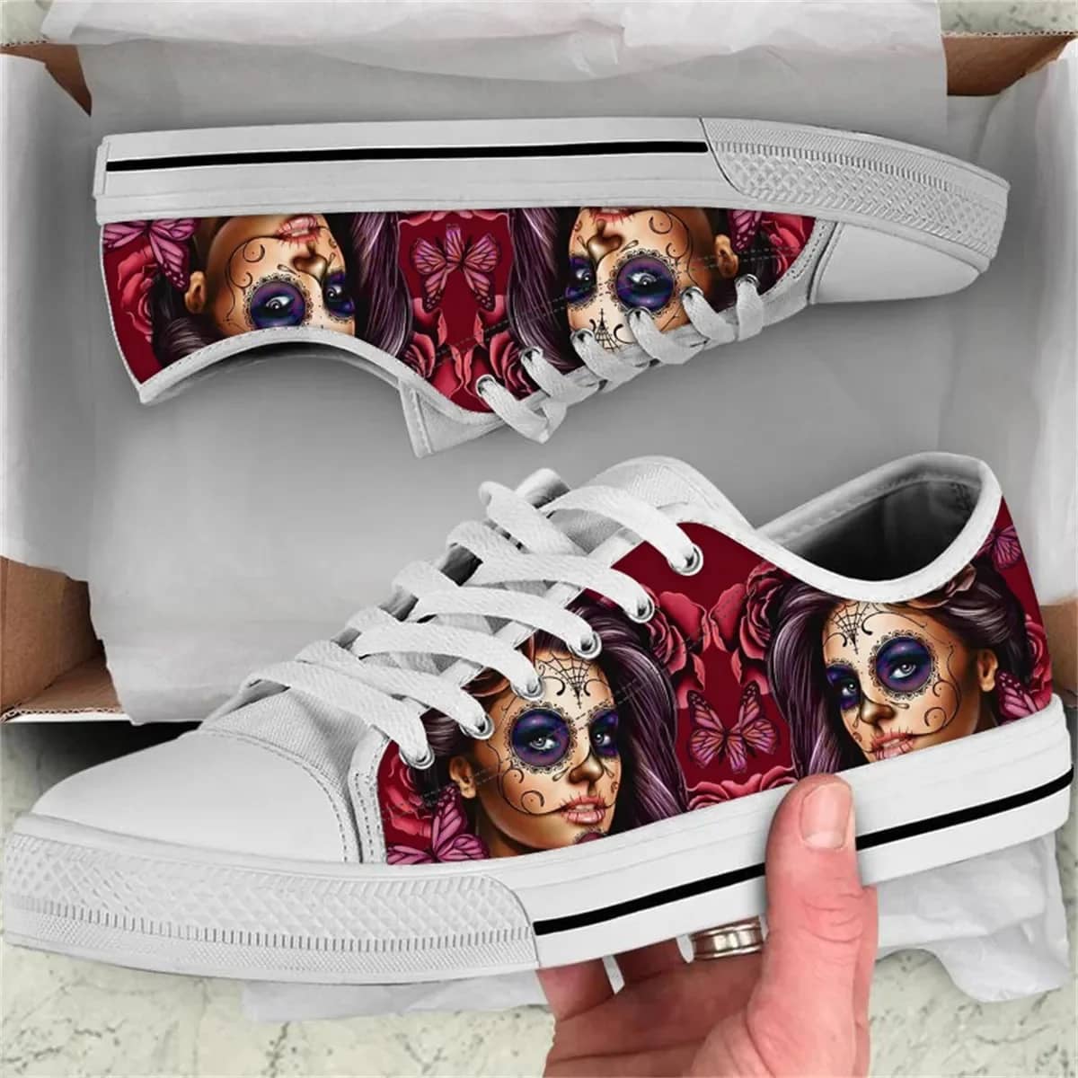 Fall Skull Day Of The Dead Style 4 Custom Amazon Low Top Shoes