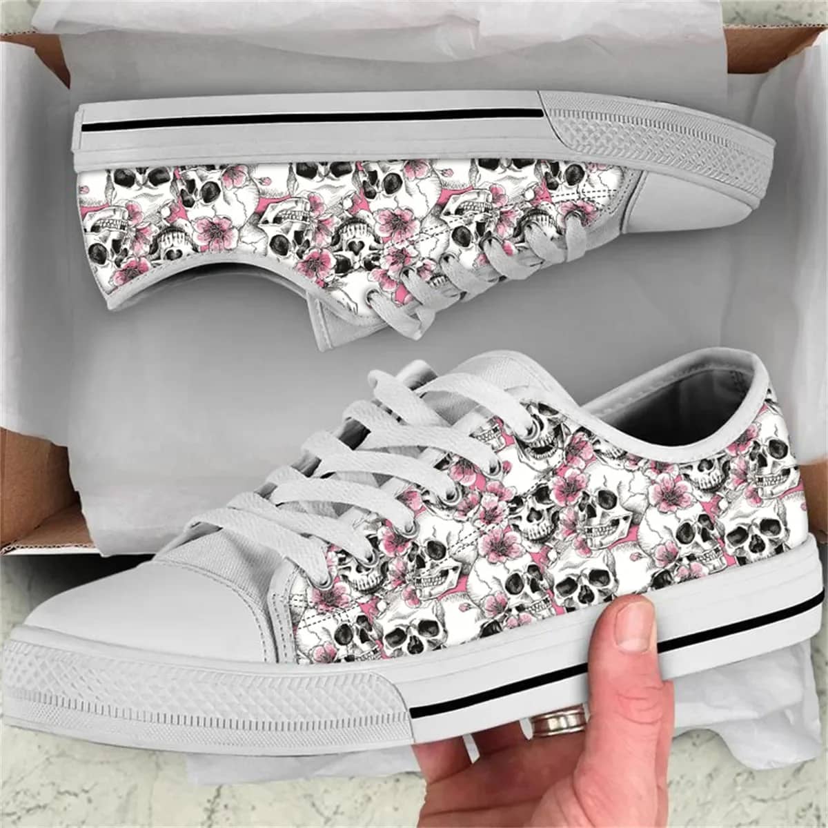 Floral Skull Style 4 Custom Amazon Low Top Shoes