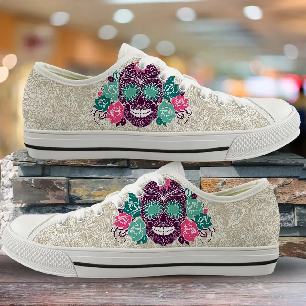 Horror Skull Floral Print Style 1 Custom Amazon Low Top Shoes