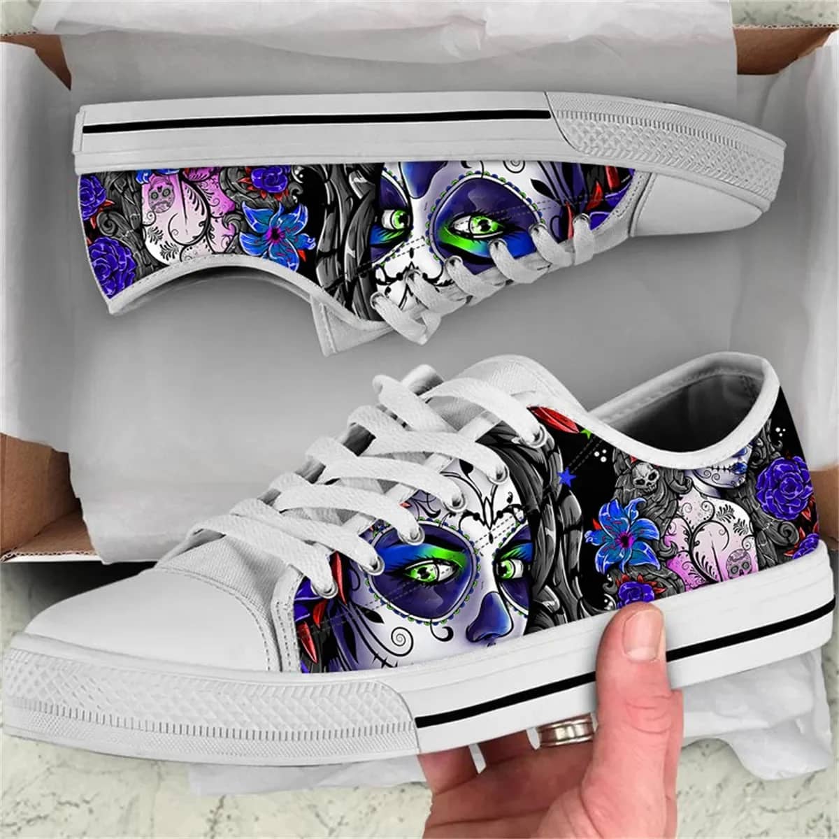 Horror Skull Rose Style 1 Custom Amazon Low Top Shoes