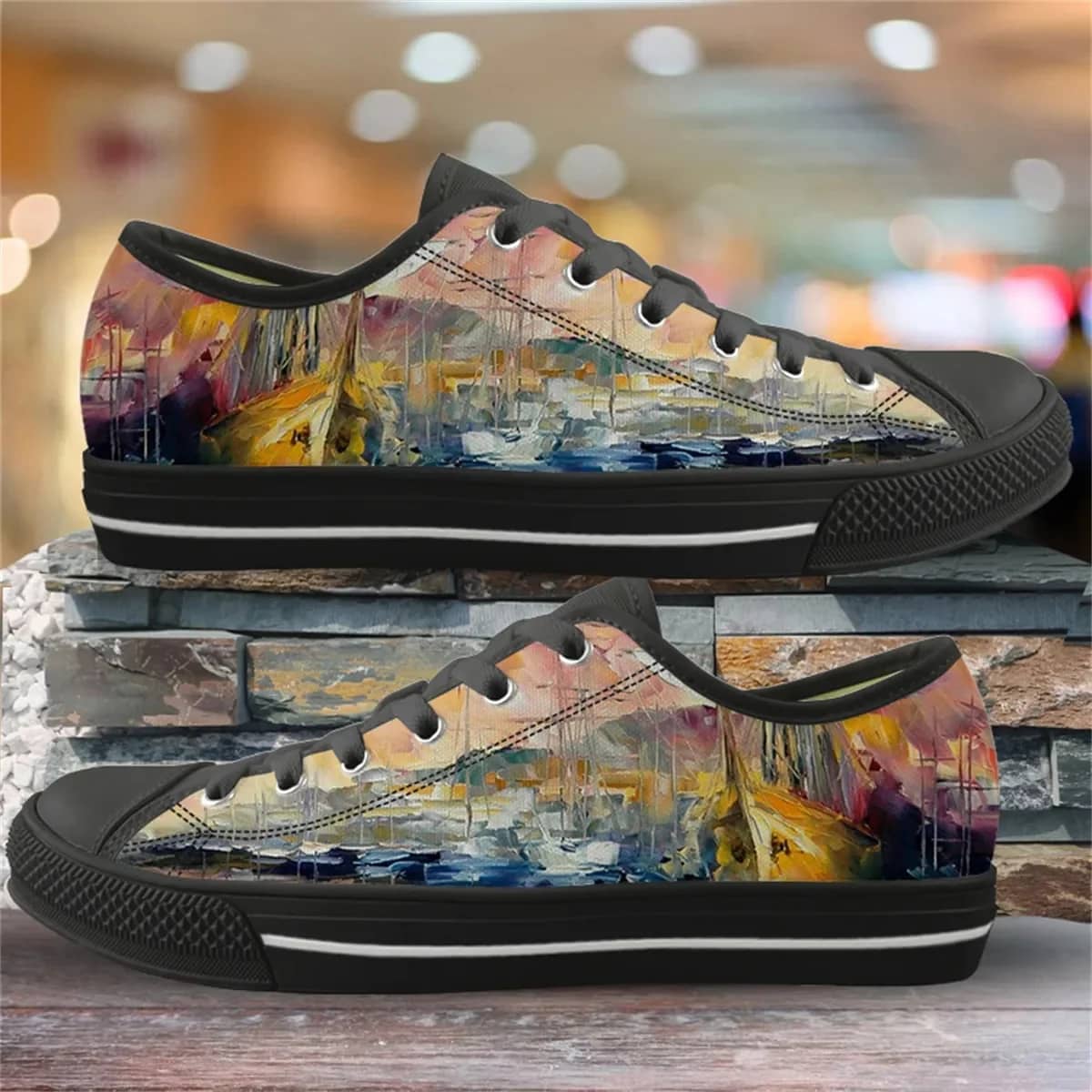 Oil Painting Landscape Printing Style 1 Custom Amazon Low Top Shoes