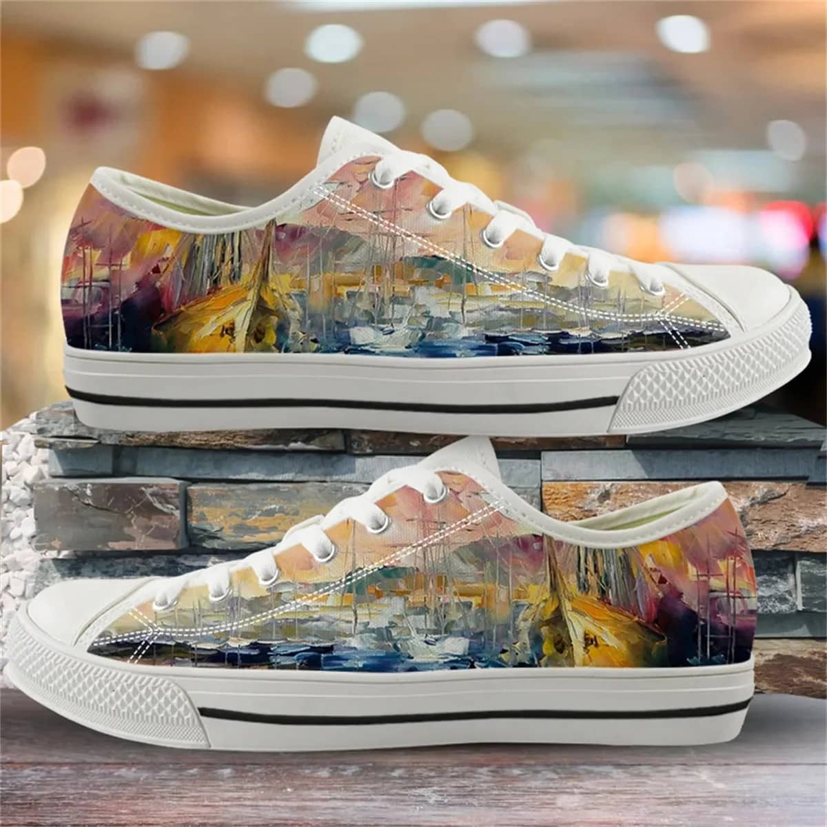 Oil Painting Landscape Printing Style 2 Custom Amazon Low Top Shoes