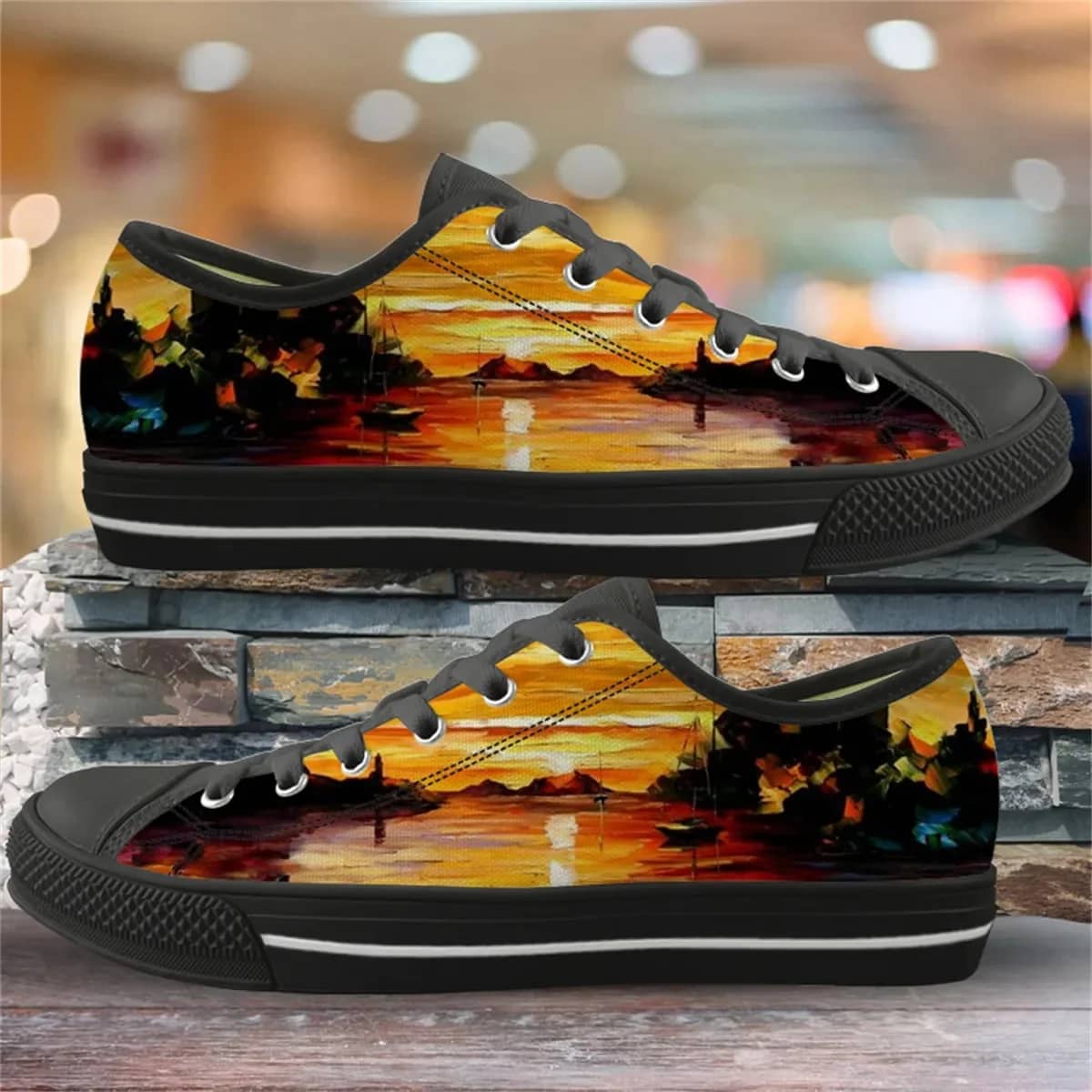 Oil Painting Landscape Printing Style 3 Custom Amazon Low Top Shoes