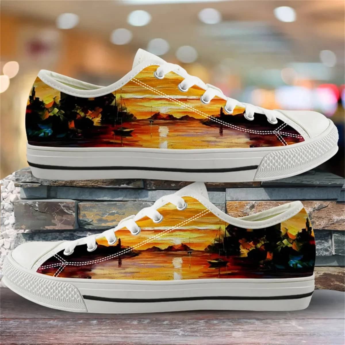 Oil Painting Landscape Printing Style 4 Custom Amazon Low Top Shoes