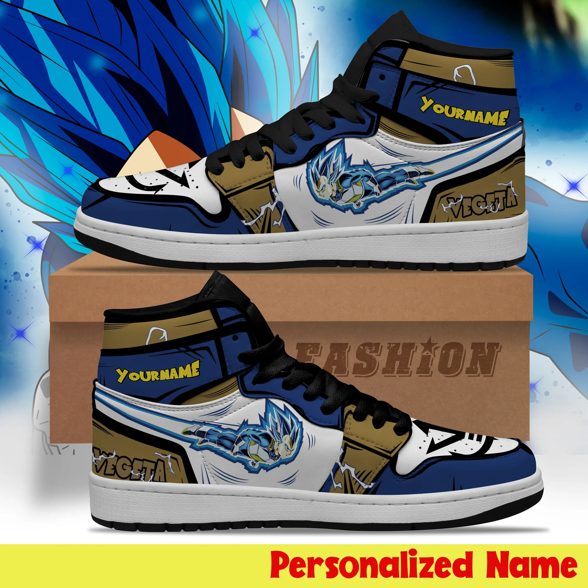 Personalized Vegeta Super Saiyan Blue Custom Name Air Jordan Shoes