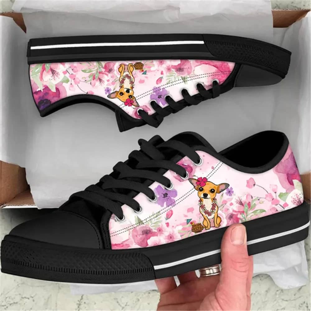 Pink Flower Chihuahua Dog Style 1 Custom Amazon Low Top Shoes