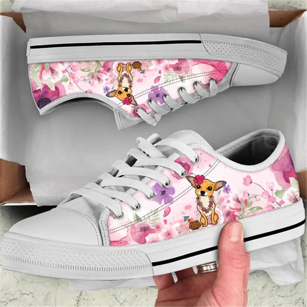 Pink Flower Chihuahua Dog Style 2 Custom Amazon Low Top Shoes