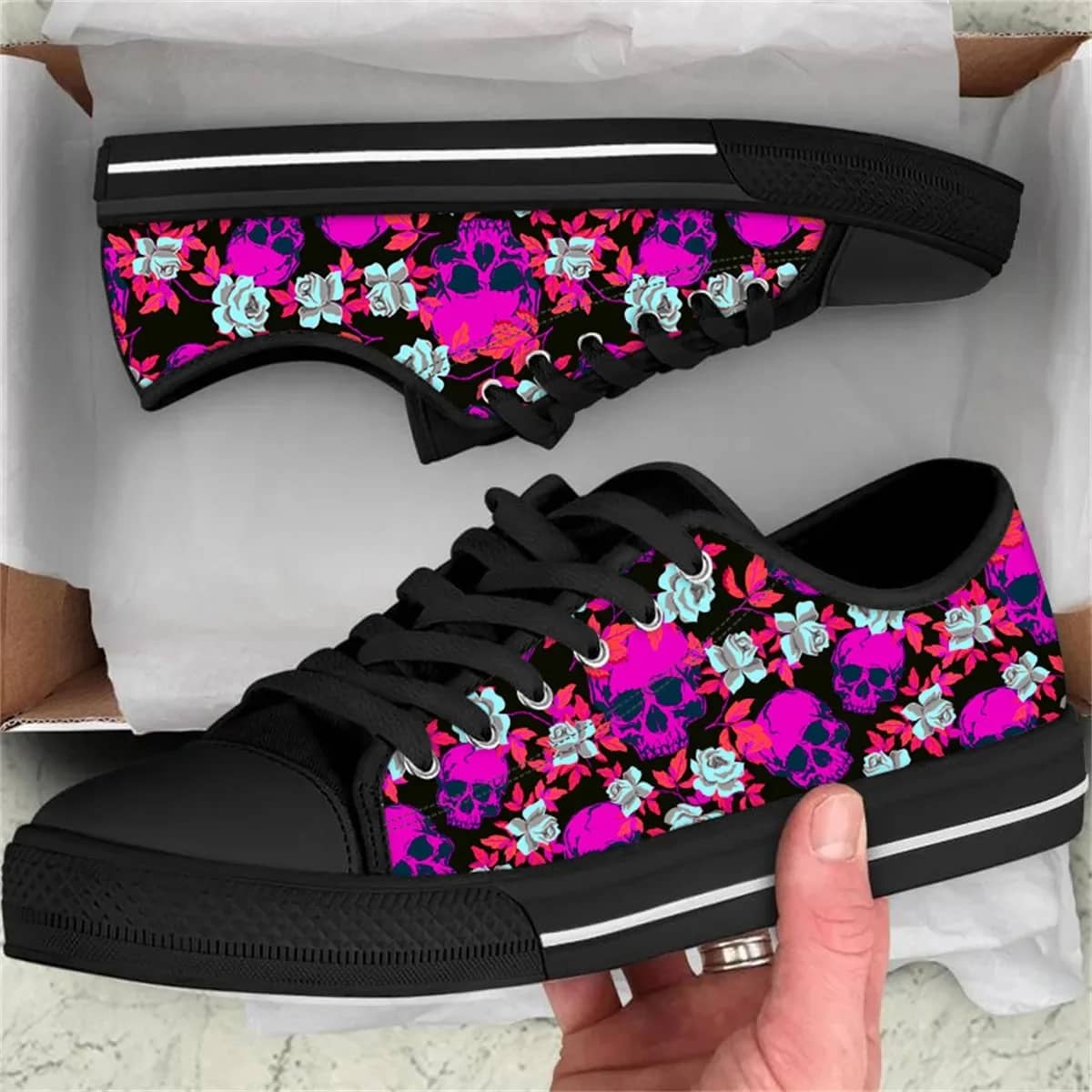 Skull Flower 3d Style 1 Custom Amazon Low Top Shoes