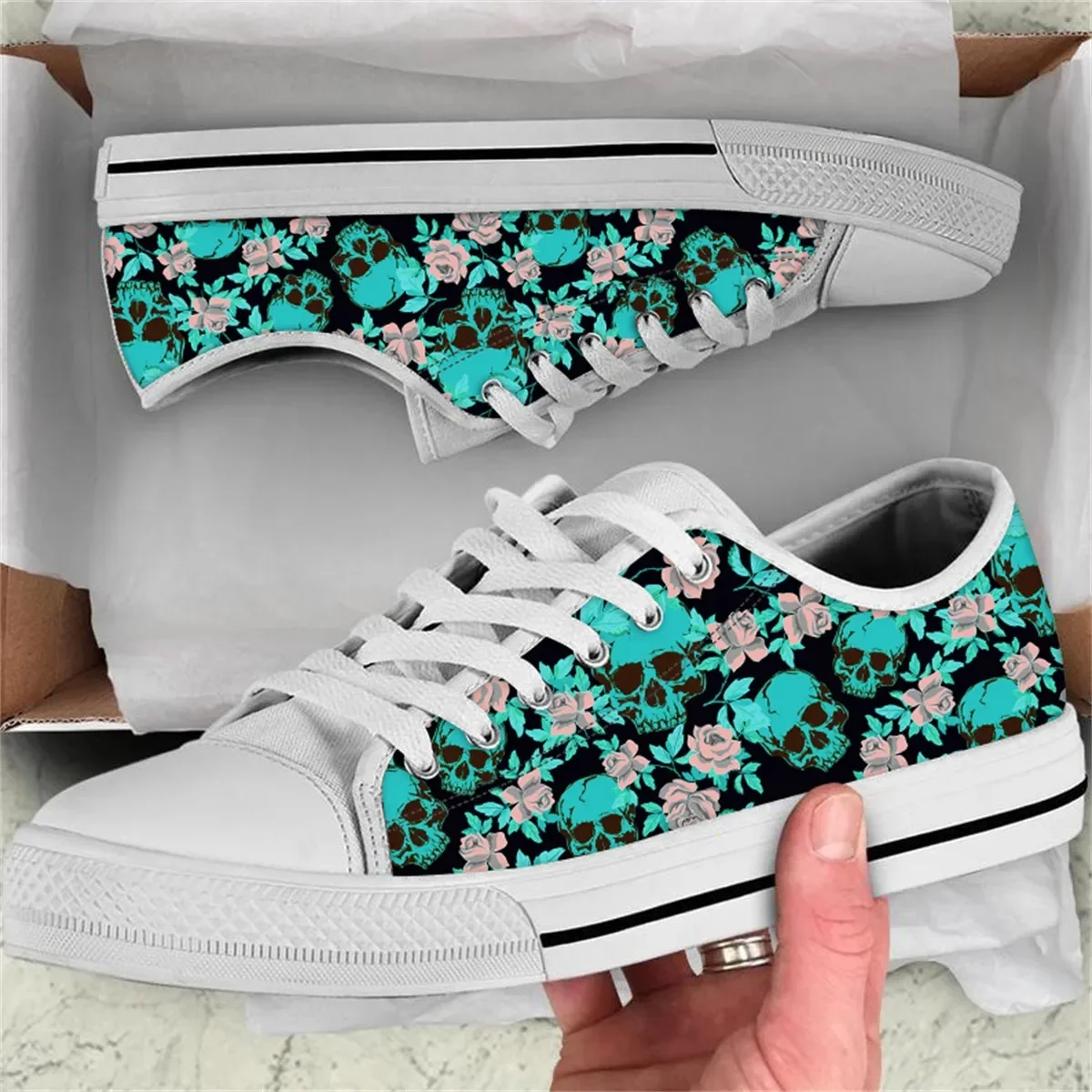 Skull Flower 3d Style 4 Custom Amazon Low Top Shoes