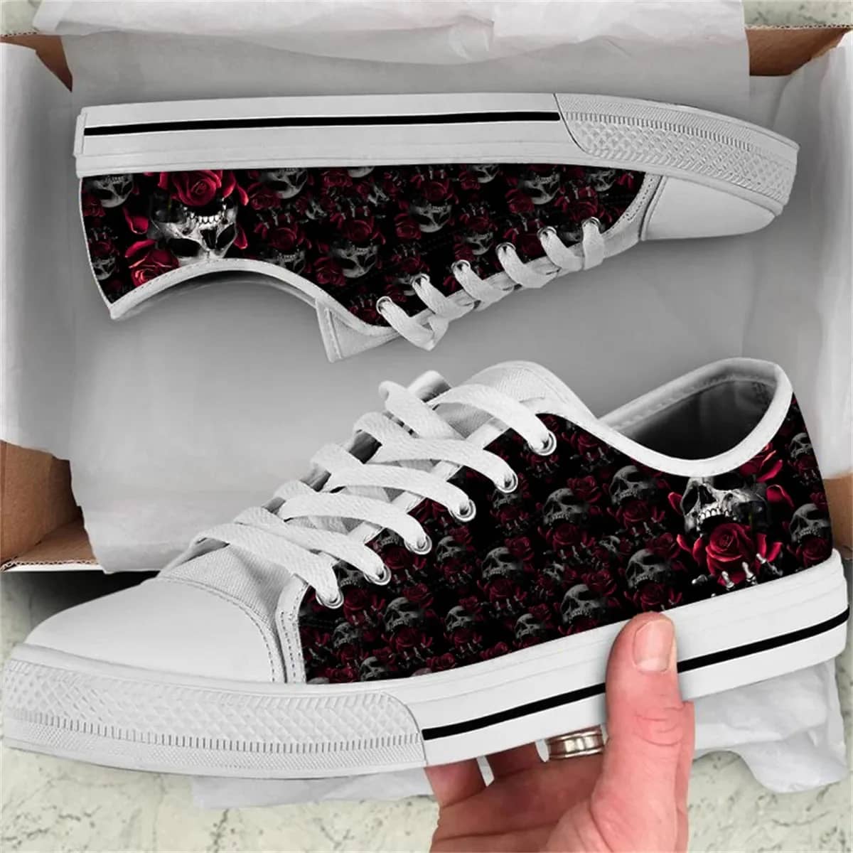 Skull Rose Classic Gothic Style 1 Custom Amazon Low Top Shoes