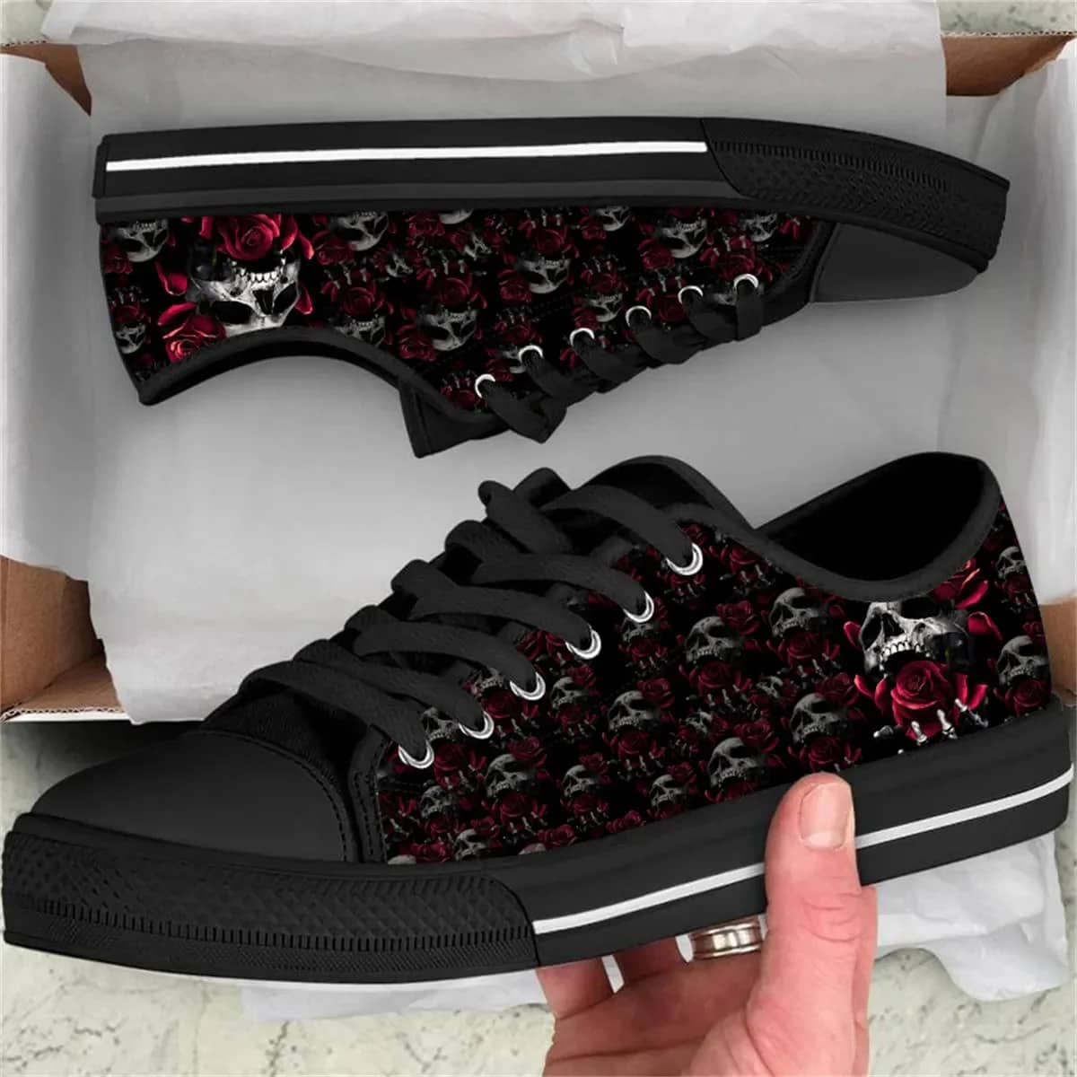 Skull Rose Classic Gothic Style 2 Custom Amazon Low Top Shoes