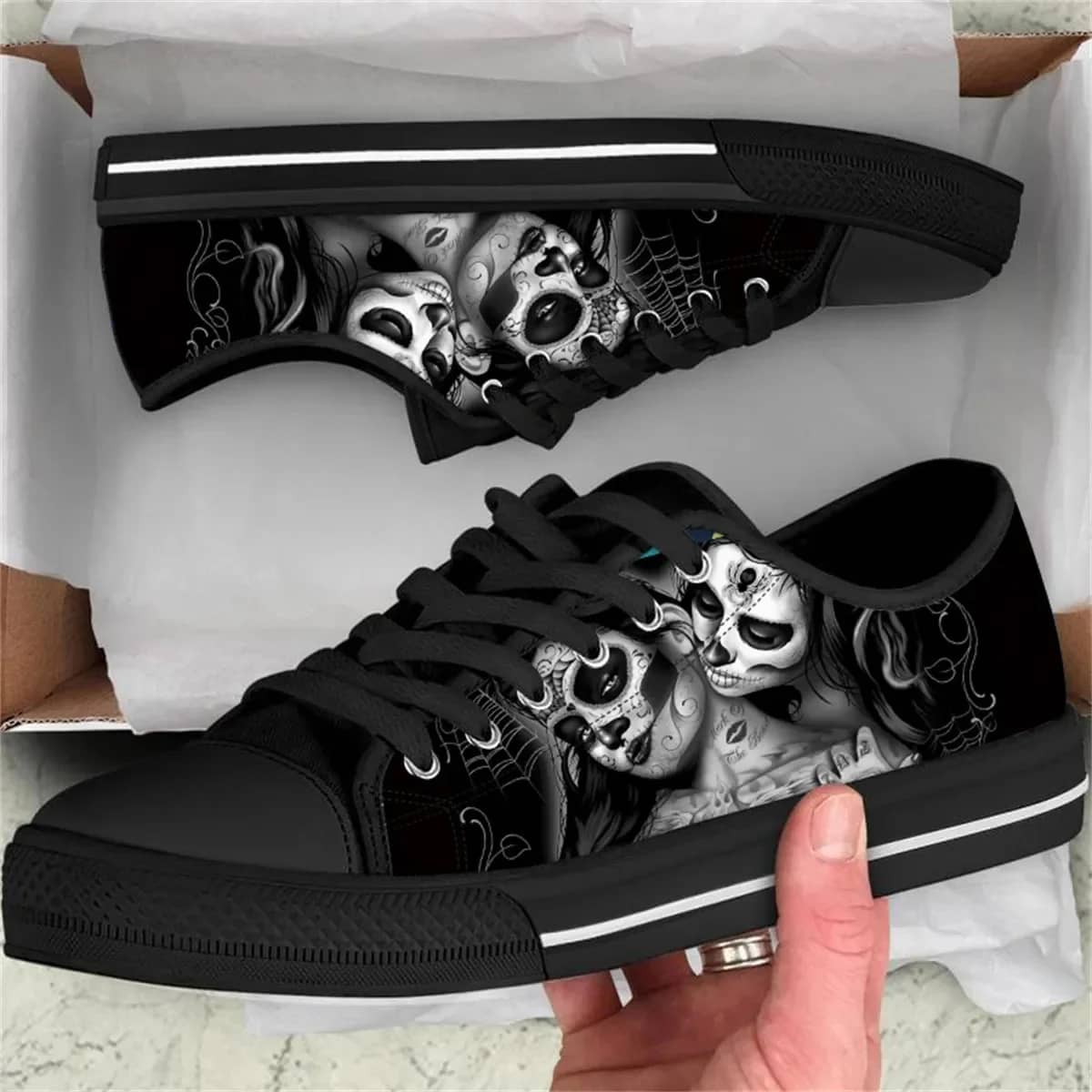 Skull Rose Classic Gothic Style 4 Custom Amazon Low Top Shoes