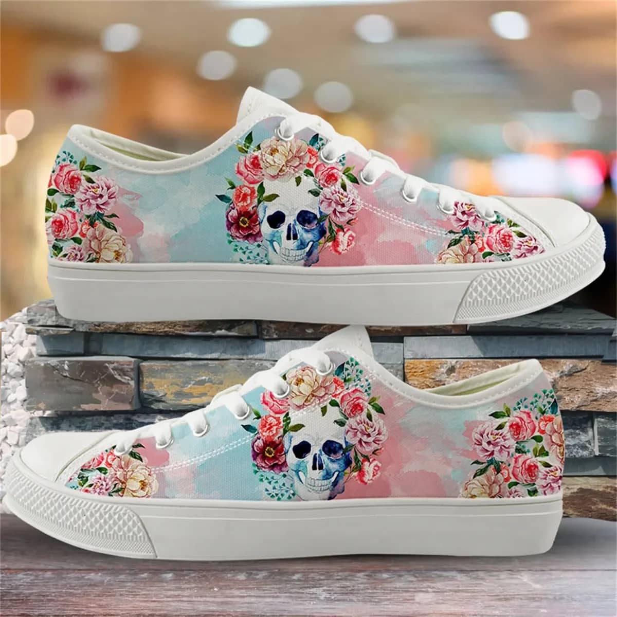 Skull Rose Style 1 Custom Amazon Low Top Shoes