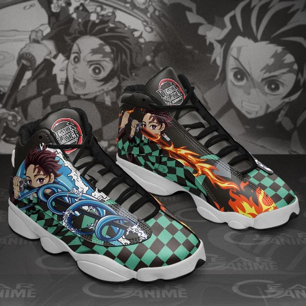 Tanjiro Water And Fire Demon Slayer Anime Custom Air Jordan Shoes