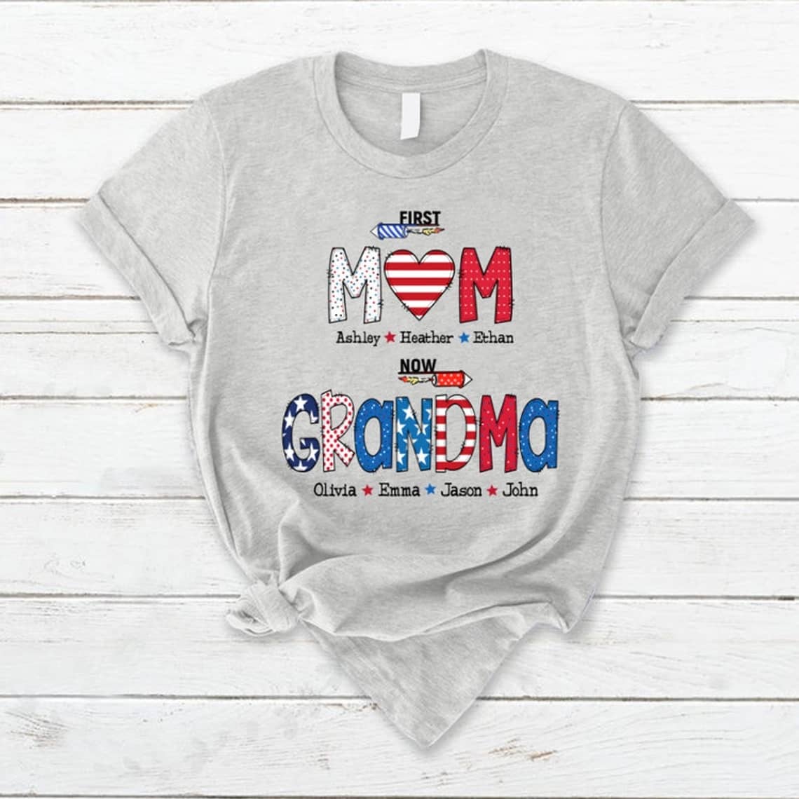 Inktee Store - 4Th Of July Custom Name Nana Shirt, Custom Mom Shirt With Grandkids Shirt, Patriotic 4Th Of July Firecrackers Tee Shirt For Independence Day Image
