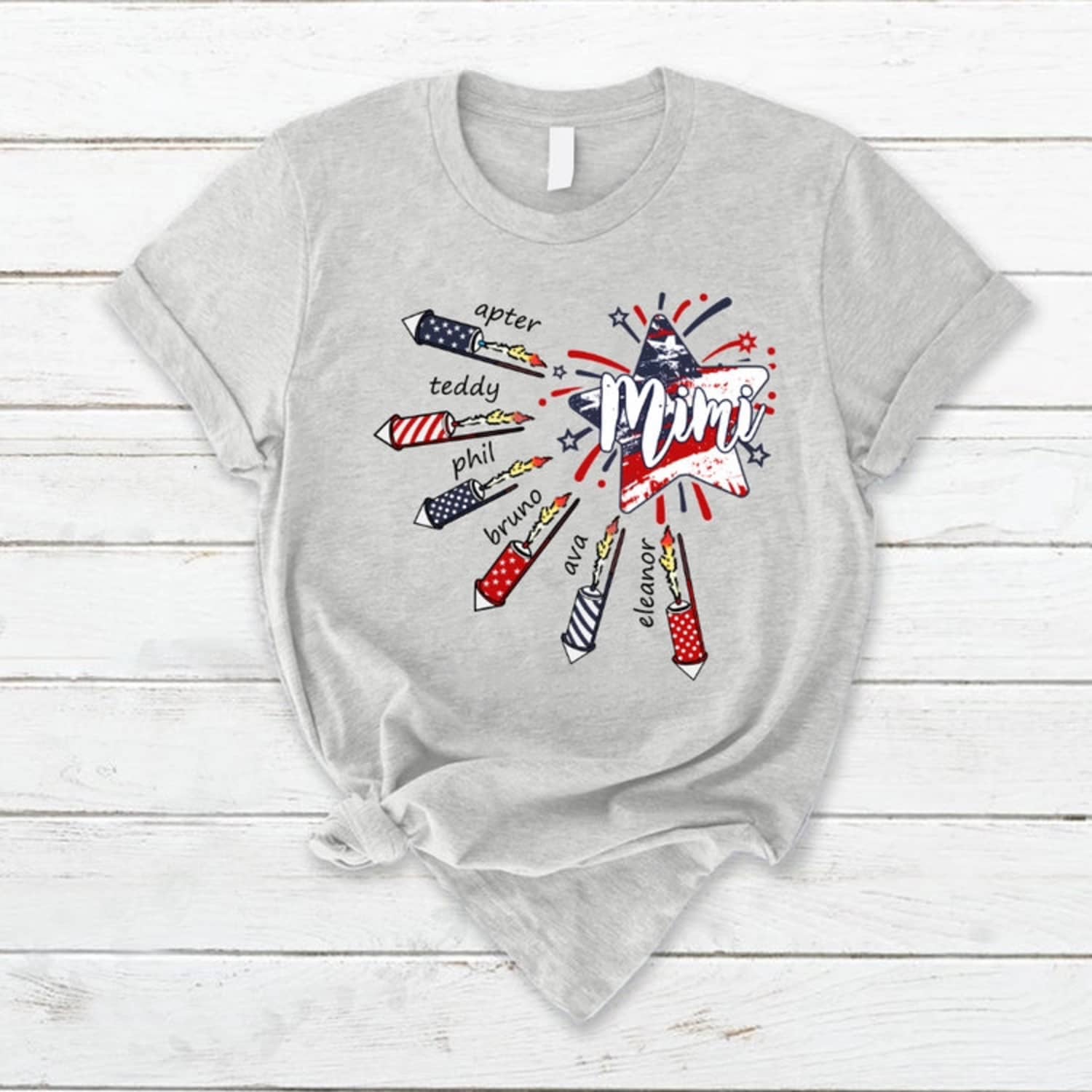 Inktee Store - 4Th Of July Mimi Fireworks T Shirt, Custom Grandma Shirt With Kids Names Shirt, Custom Patriotic 4Th Of July Tee Shirt For Independence Day Image