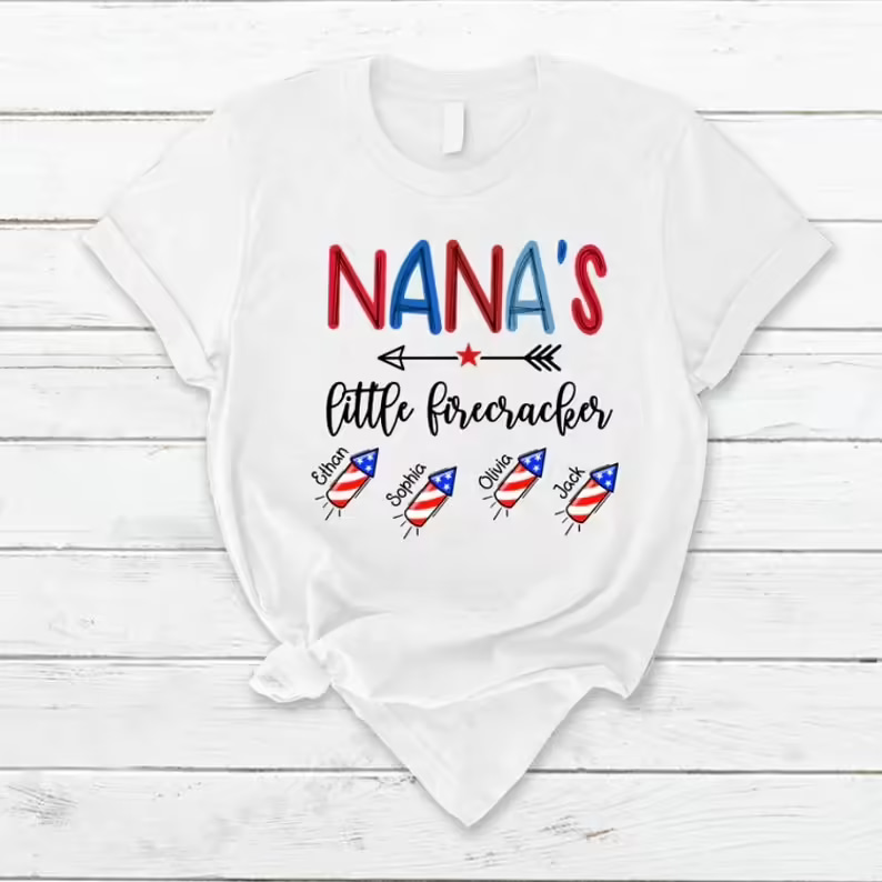 Inktee Store - 4Th Of July Nana T Shirt, Custom Grandma Shirt With Kids Names Shirt, Patriotic 4Th Of July Firecrackers Tee Shirt For Independence Day Image